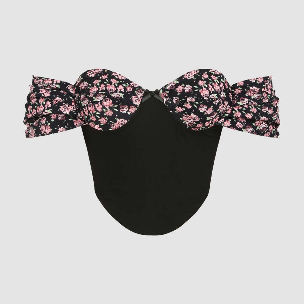 CIDER Floral Flirty Strapless Off Shoulder Crop Top Corset Blouse